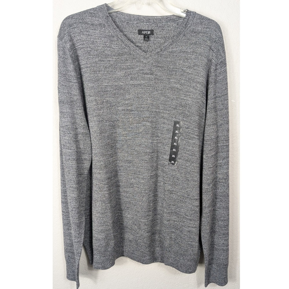 Apt 9 Mens XL‎ Gray Heather Merino Wool Blend V Neck Long Sleeve Sweater NWT